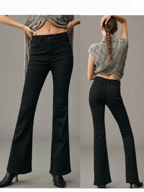 Anthro Pilcro The Icon Black High-Rise Flare Jeans 28 Stretch Denim